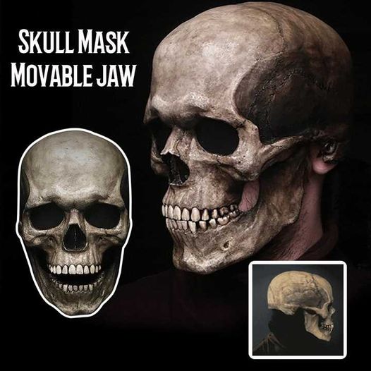 Human Head Skull Mask With Movable Jaw