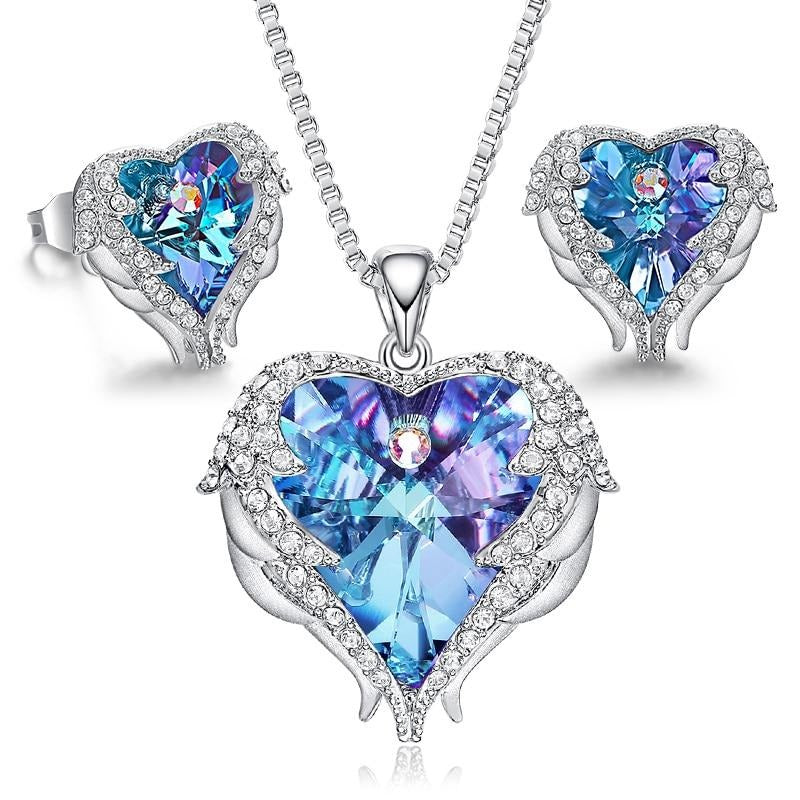 Women's Heart Pendant Necklace & Stud Earrings Jewelry Set Embellished With Crystals from Swarovski