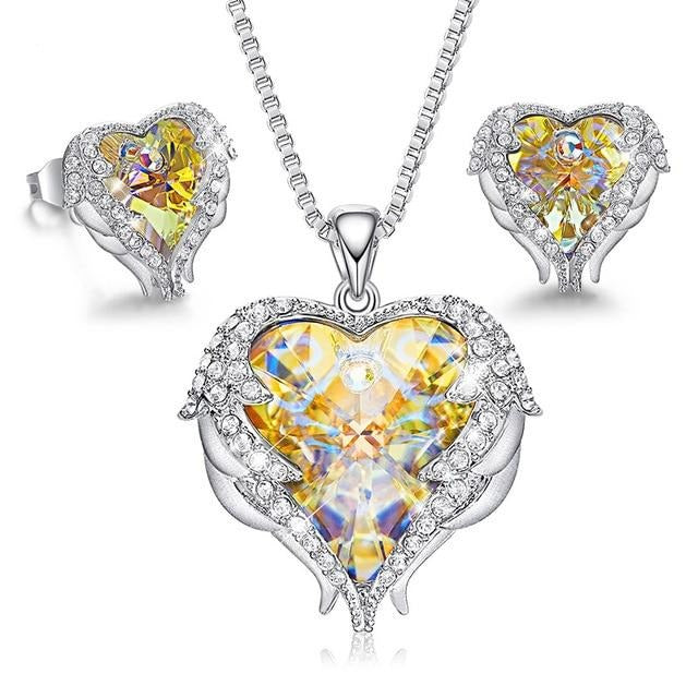 Women's Heart Pendant Necklace & Stud Earrings Jewelry Set Embellished With Crystals from Swarovski