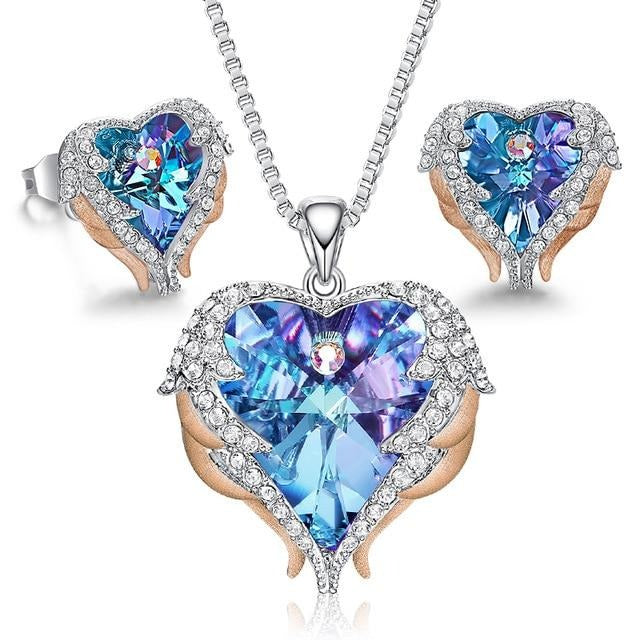 Women's Heart Pendant Necklace & Stud Earrings Jewelry Set Embellished With Crystals from Swarovski