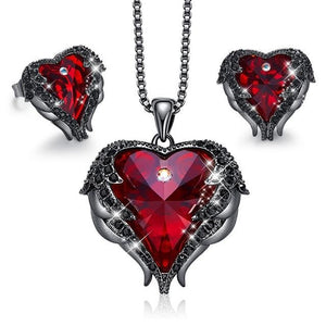 Women's Heart Pendant Necklace & Stud Earrings Jewelry Set Embellished With Crystals from Swarovski