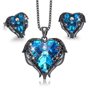 Women's Heart Pendant Necklace & Stud Earrings Jewelry Set Embellished With Crystals from Swarovski