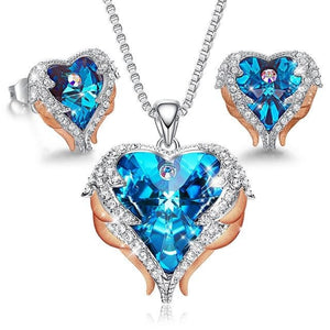 Women's Heart Pendant Necklace & Stud Earrings Jewelry Set Embellished With Crystals from Swarovski