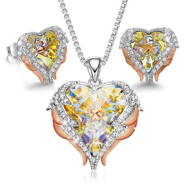 Women's Heart Pendant Necklace & Stud Earrings Jewelry Set Embellished With Crystals from Swarovski