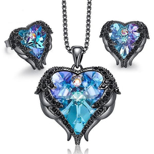 Women's Heart Pendant Necklace & Stud Earrings Jewelry Set Embellished With Crystals from Swarovski