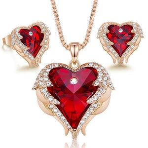 Women's Heart Pendant Necklace & Stud Earrings Jewelry Set Embellished With Crystals from Swarovski