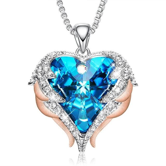 Women's Angel Wings Heart Pendant Necklace Embellished with Crystals from Swarovski