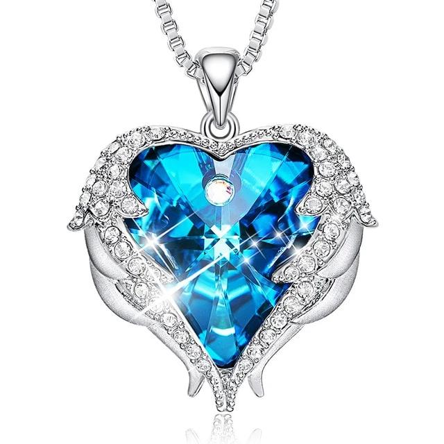 Women's Angel Wings Heart Pendant Necklace Embellished with Crystals from Swarovski