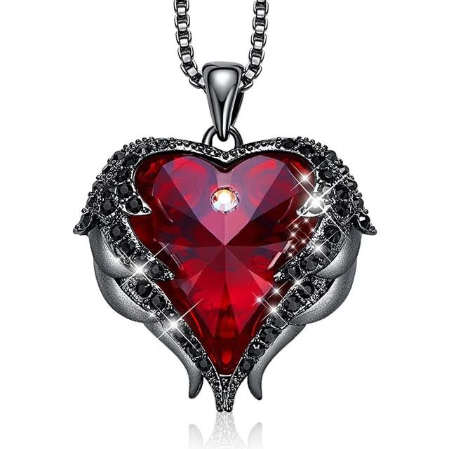 Women's Angel Wings Heart Pendant Necklace Embellished with Crystals from Swarovski