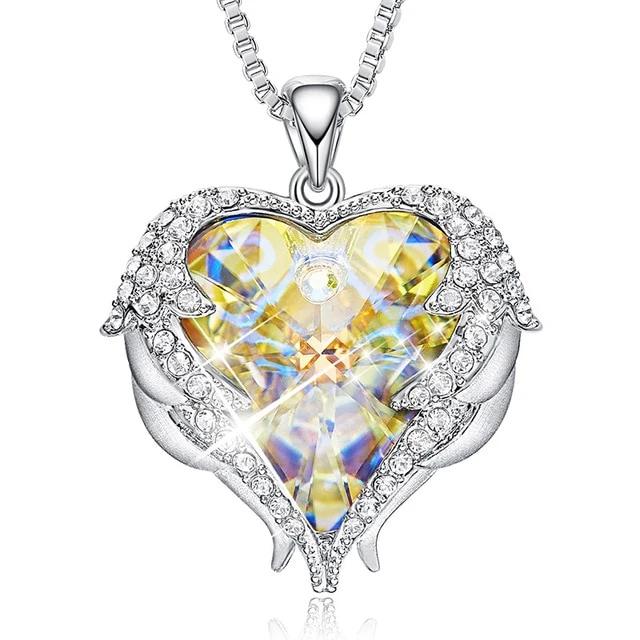 Women's Angel Wings Heart Pendant Necklace Embellished with Crystals from Swarovski