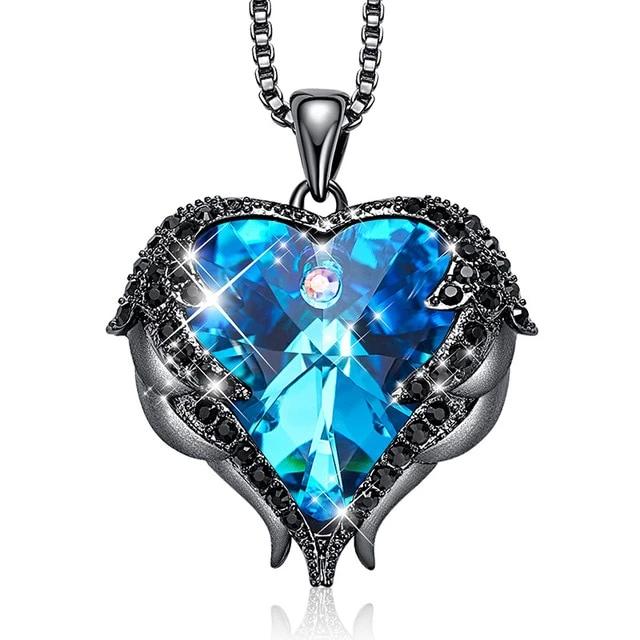 Women's Angel Wings Heart Pendant Necklace Embellished with Crystals from Swarovski