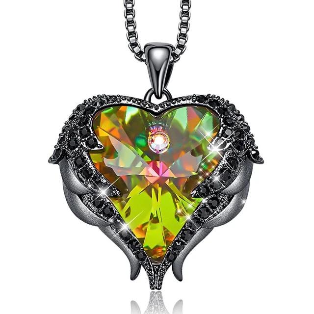 Women's Angel Wings Heart Pendant Necklace Embellished with Crystals from Swarovski