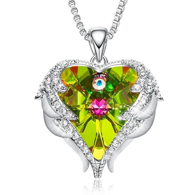 Women's Angel Wings Heart Pendant Necklace Embellished with Crystals from Swarovski