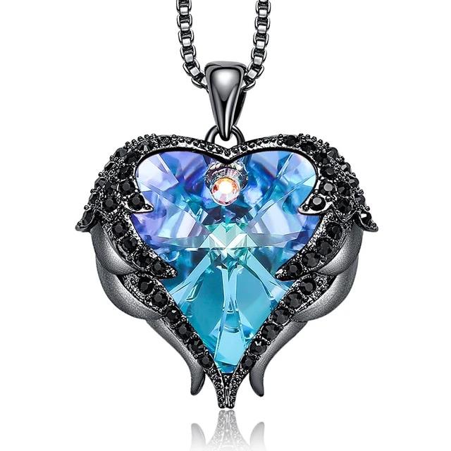Women's Angel Wings Heart Pendant Necklace Embellished with Crystals from Swarovski