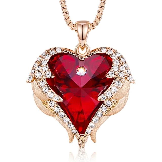 Women's Angel Wings Heart Pendant Necklace Embellished with Crystals from Swarovski