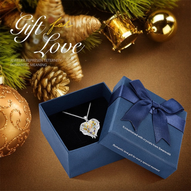 Women's Angel Wings Heart Pendant Necklace Embellished with Crystals from Swarovski