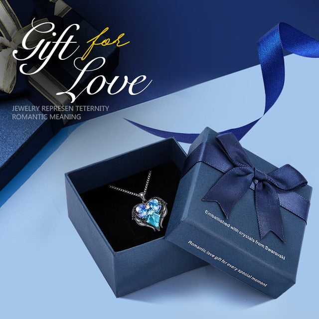 Women's Angel Wings Heart Pendant Necklace Embellished with Crystals from Swarovski