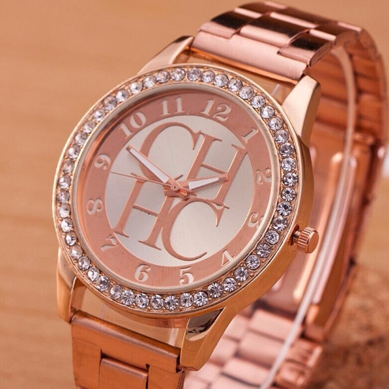 New CH Women's Luxury Gold Stainless Steel Sports Watch