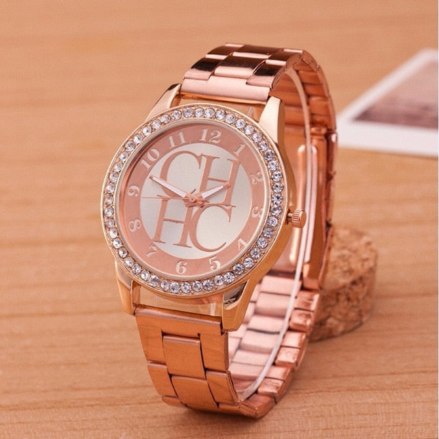 New CH Women's Luxury Gold Stainless Steel Sports Watch