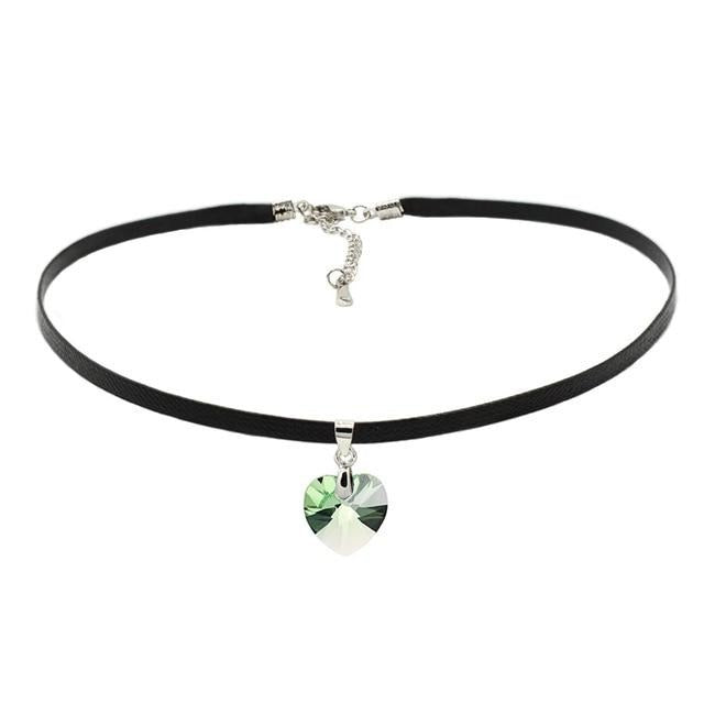 Vintage Leather Rope Heart Pendant Choker Necklace With Crystals From Swarovski For Women