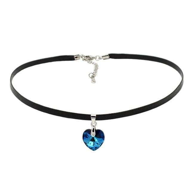 Vintage Leather Rope Heart Pendant Choker Necklace With Crystals From Swarovski For Women