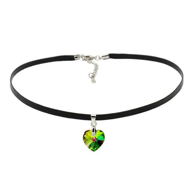 Vintage Leather Rope Heart Pendant Choker Necklace With Crystals From Swarovski For Women