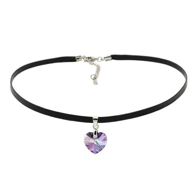 Vintage Leather Rope Heart Pendant Choker Necklace With Crystals From Swarovski For Women