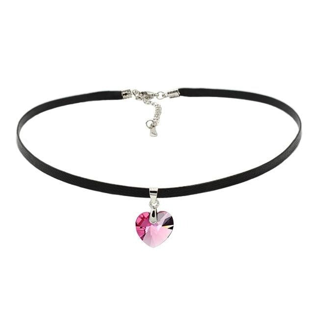 Vintage Leather Rope Heart Pendant Choker Necklace With Crystals From Swarovski For Women