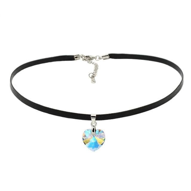 Vintage Leather Rope Heart Pendant Choker Necklace With Crystals From Swarovski For Women