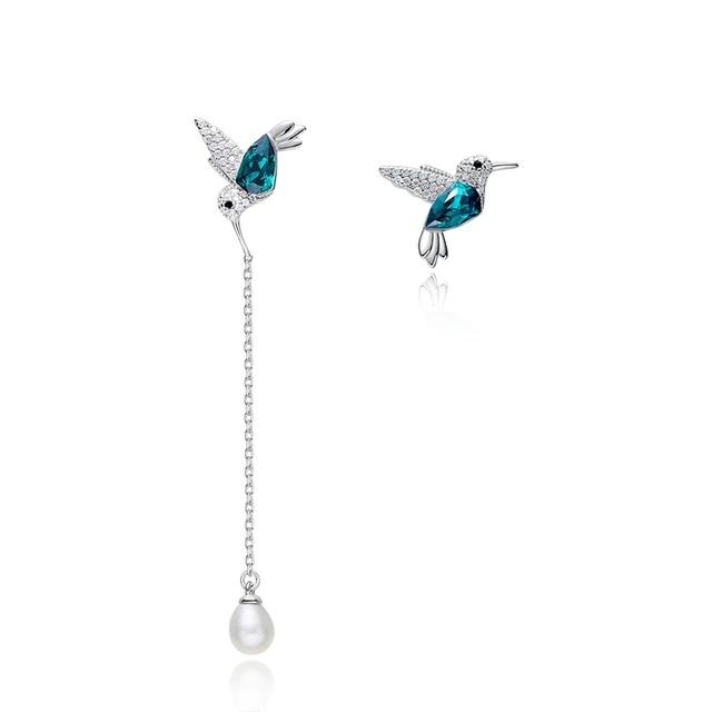 925 Sterling Silver Bird Stud Earrings Embellished with Crystal from Swarovski For Women