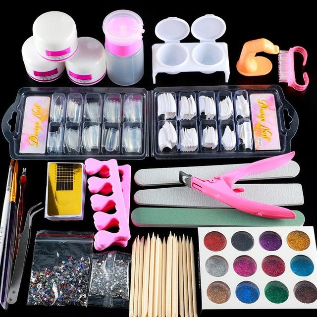 Professional Acrylic Nail Kit With Lamp For All Manicure Art Decorations