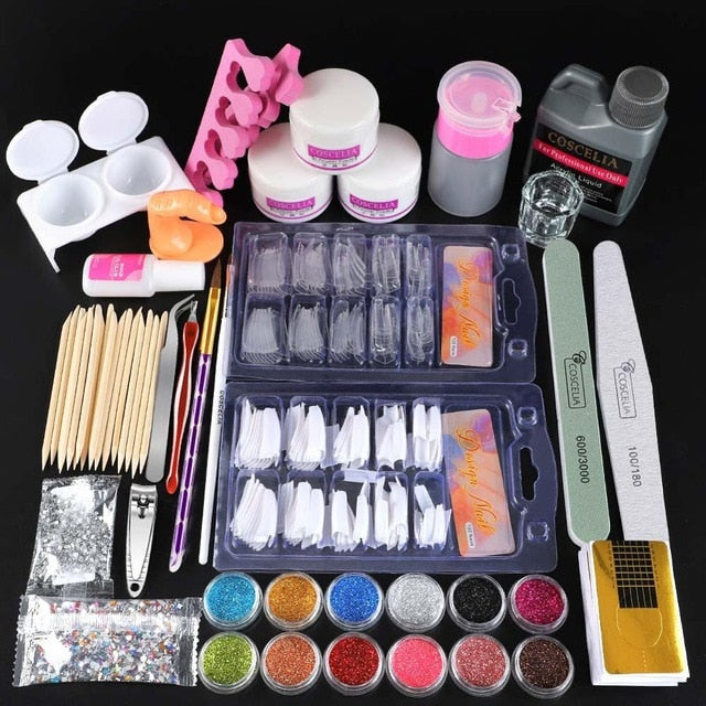 Professional Acrylic Nail Kit With Lamp For All Manicure Art Decorations