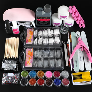 Professional Acrylic Nail Kit With Lamp For All Manicure Art Decorations